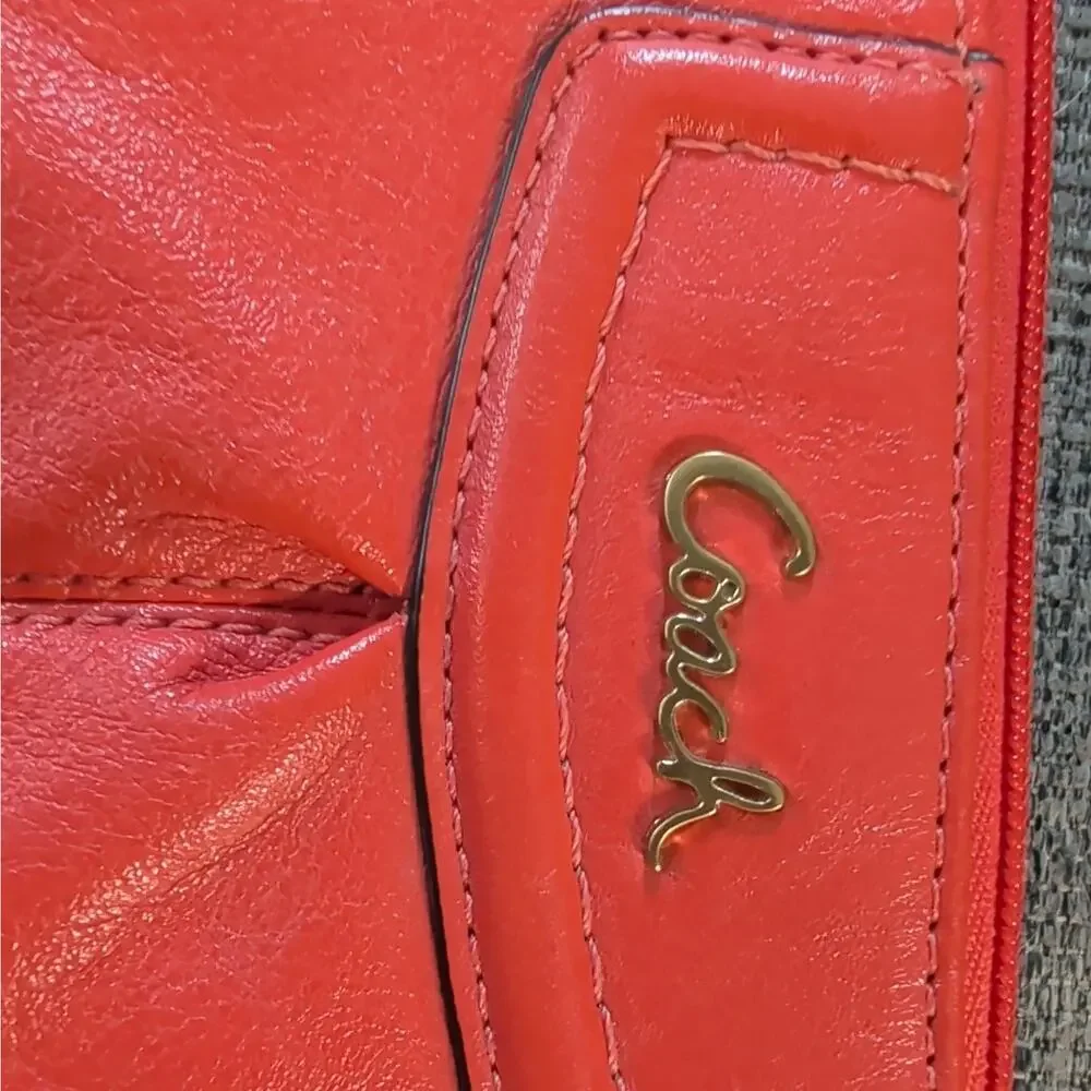 Coach Orange Wristlet Zip Wallet Clutch w/ Wrist Strap, Card Slots, Logo
